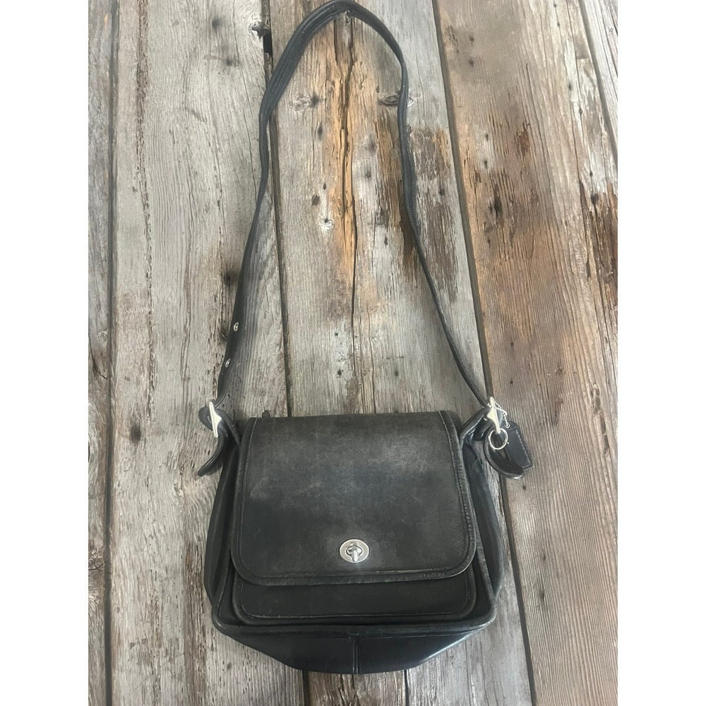 Vintage Coach Black Leather Crossbody Bag Turnlock Flap Messenger 9061